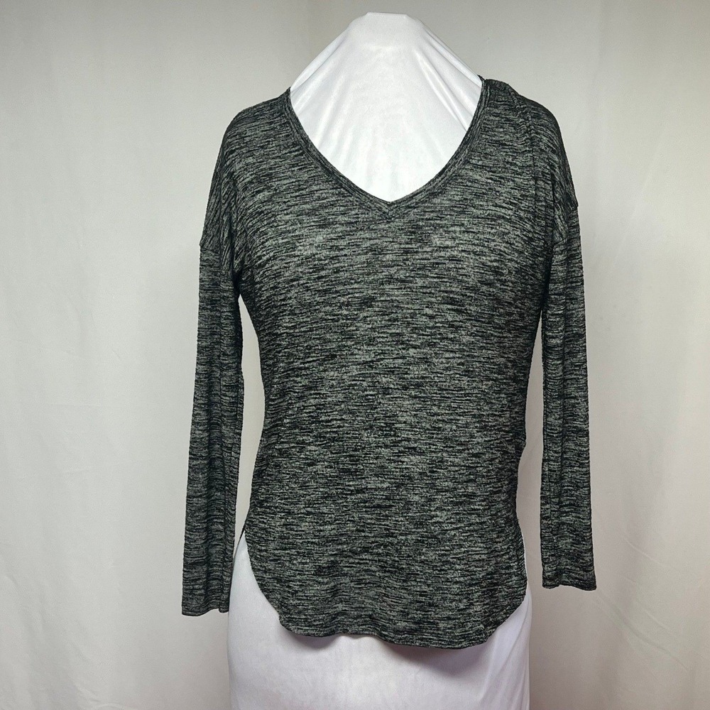 Rock & Republic Womens Space Dye V-Neck Long Sleeve Top Grey Black Small